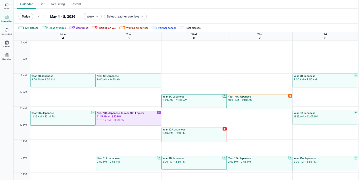 Calendar view showing scheduled sessions