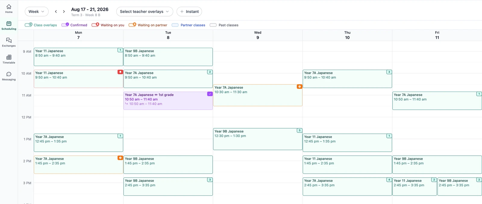 Calendar view showing scheduled sessions